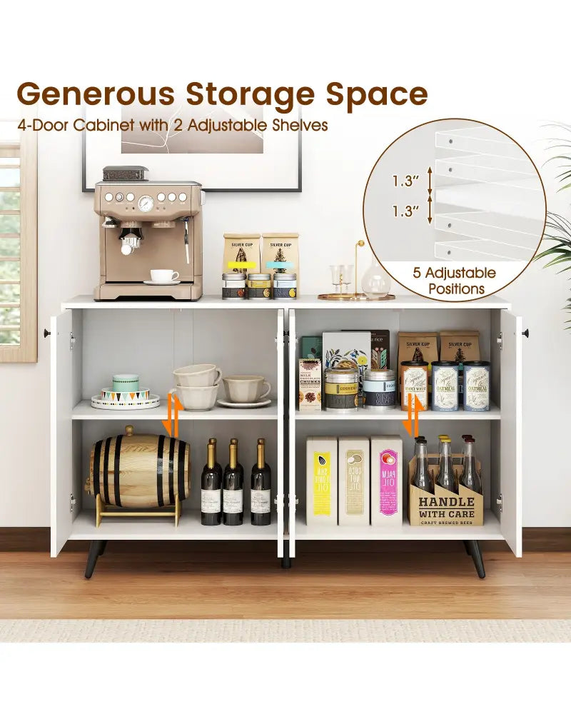 Buffet Sideboard Mid Century Modern Storage Cabinet with Adjustable Shelves-White - White - Sideboards Cabinets &