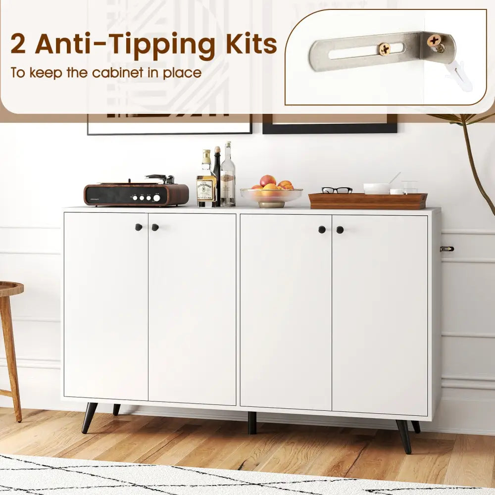 Buffet Sideboard Mid Century Modern Storage Cabinet with Adjustable Shelves-White - White - Sideboards Cabinets &