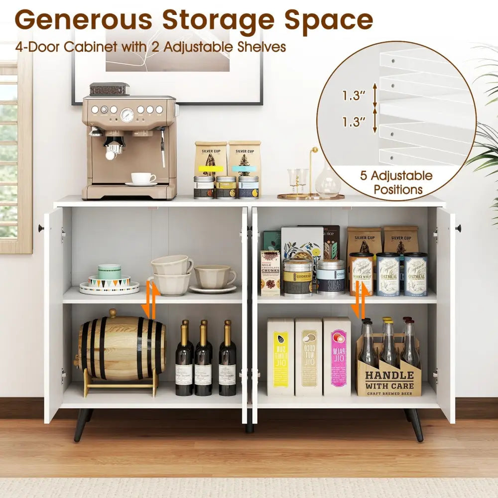 Buffet Sideboard Mid Century Modern Storage Cabinet with Adjustable Shelves-White - White - Sideboards Cabinets &