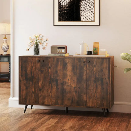 Buffet Sideboard Mid Century Modern Storage Cabinet with Adjustable Shelves-Rustic Brown - Rustic Brown - Sideboards