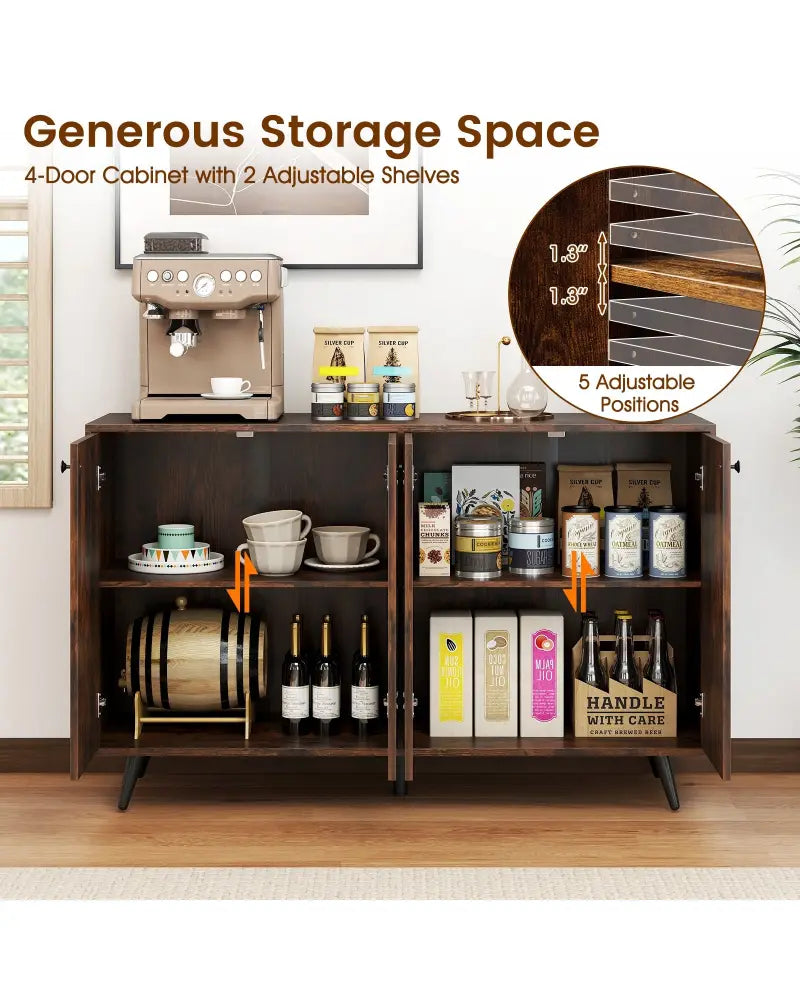 Buffet Sideboard Mid Century Modern Storage Cabinet with Adjustable Shelves-Rustic Brown - Rustic Brown - Sideboards