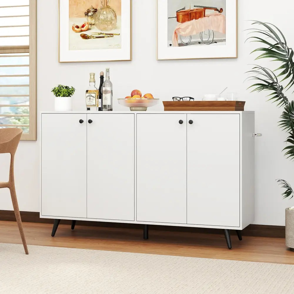Buffet Sideboard Mid Century Modern Storage Cabinet with Adjustable Shelves-White - White - Sideboards Cabinets &