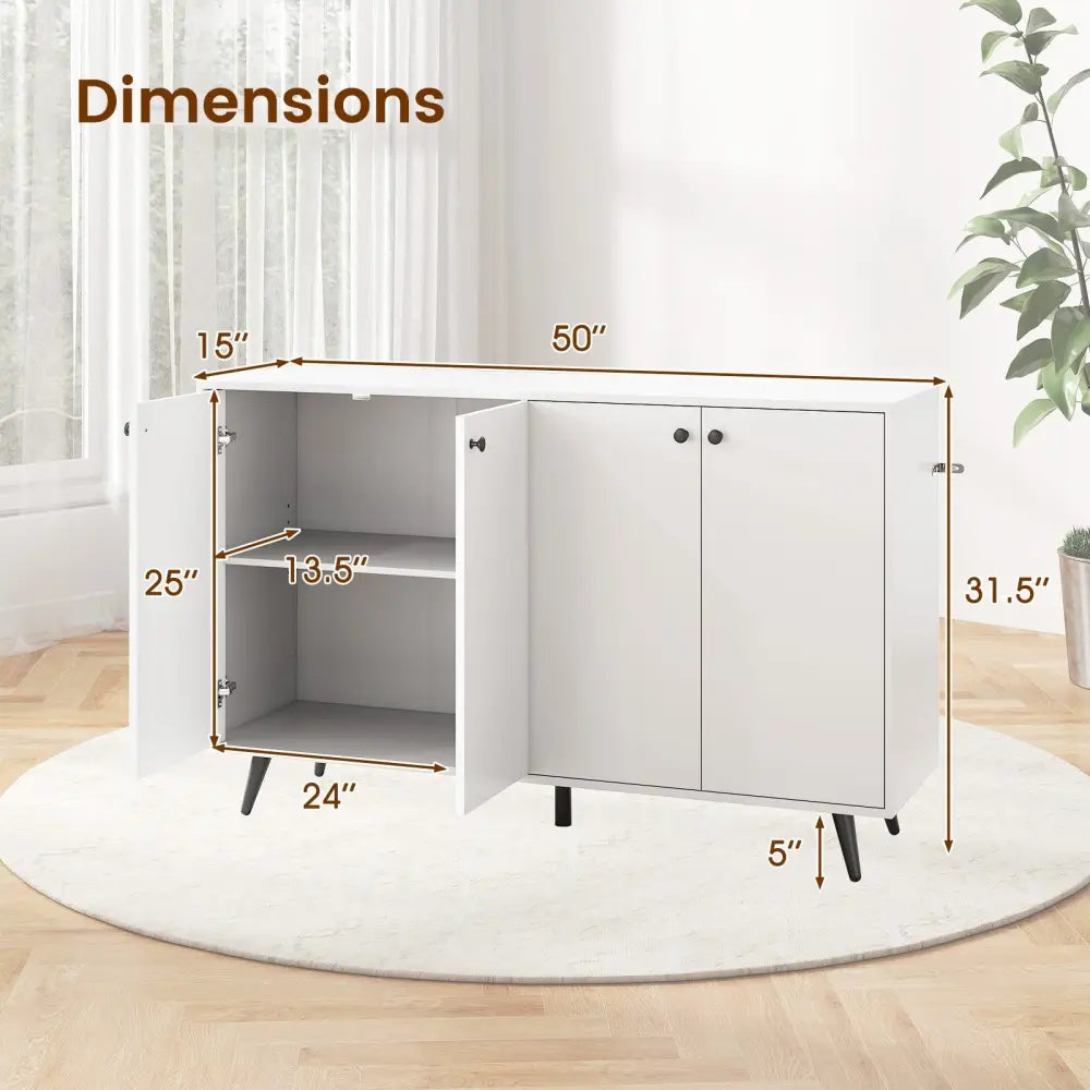 Buffet Sideboard Mid Century Modern Storage Cabinet with Adjustable Shelves-White - White - Sideboards Cabinets &