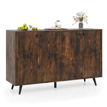 Buffet Sideboard Mid Century Modern Storage Cabinet with Adjustable Shelves-Rustic Brown - Rustic Brown - Sideboards