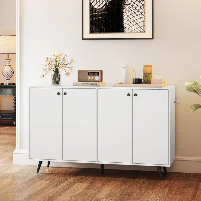 Buffet Sideboard Mid Century Modern Storage Cabinet with Adjustable Shelves-White - White - Sideboards Cabinets &