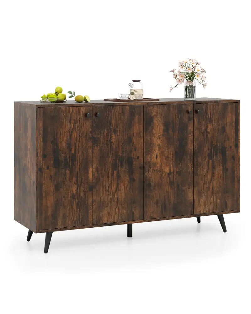 Buffet Sideboard Mid Century Modern Storage Cabinet with Adjustable Shelves-Rustic Brown - Rustic Brown - Sideboards