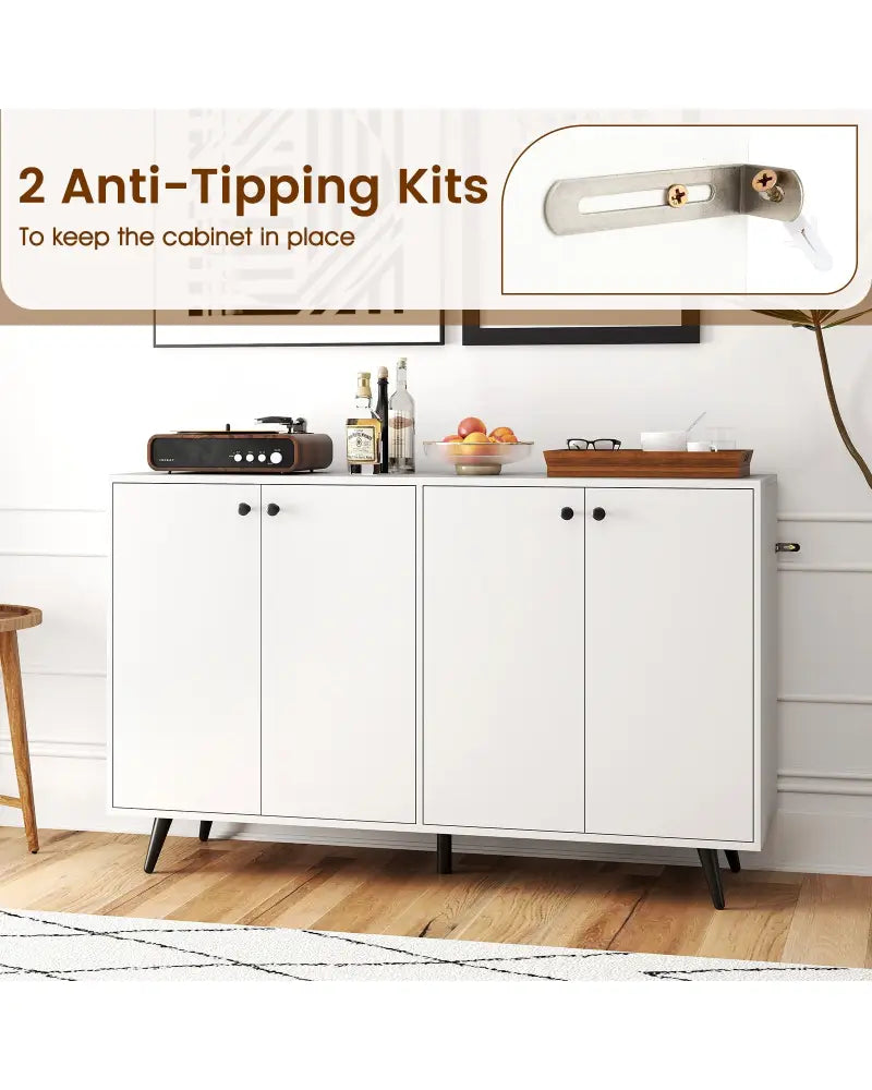 Buffet Sideboard Mid Century Modern Storage Cabinet with Adjustable Shelves-White - White - Sideboards Cabinets &