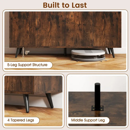 Buffet Sideboard Mid Century Modern Storage Cabinet with Adjustable Shelves-Rustic Brown - Rustic Brown - Sideboards