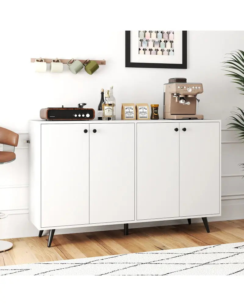 Buffet Sideboard Mid Century Modern Storage Cabinet with Adjustable Shelves-White - White - Sideboards Cabinets &