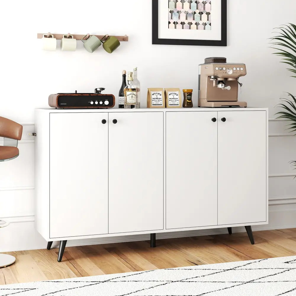 Buffet Sideboard Mid Century Modern Storage Cabinet with Adjustable Shelves-White - White - Sideboards Cabinets &