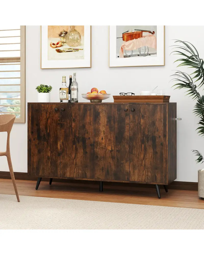 Buffet Sideboard Mid Century Modern Storage Cabinet with Adjustable Shelves-Rustic Brown - Rustic Brown - Sideboards