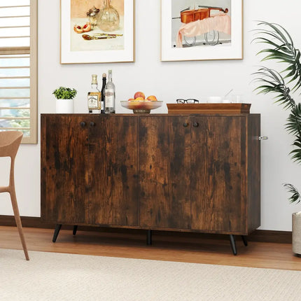 Buffet Sideboard Mid Century Modern Storage Cabinet with Adjustable Shelves-Rustic Brown - Rustic Brown - Sideboards