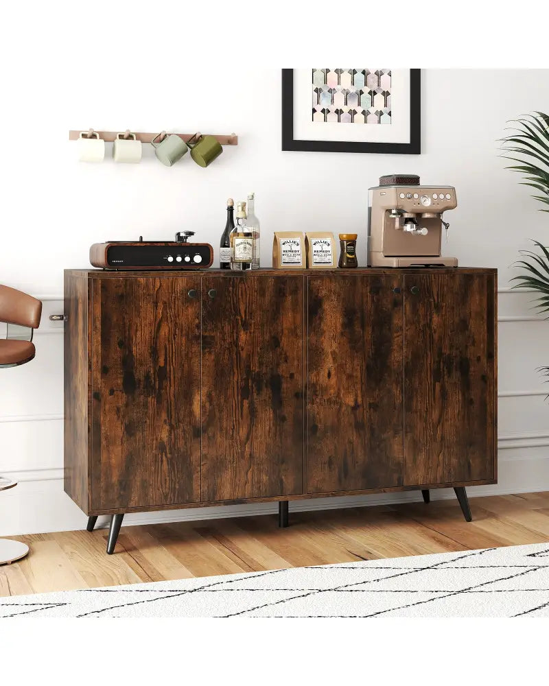 Buffet Sideboard Mid Century Modern Storage Cabinet with Adjustable Shelves-Rustic Brown - Rustic Brown - Sideboards