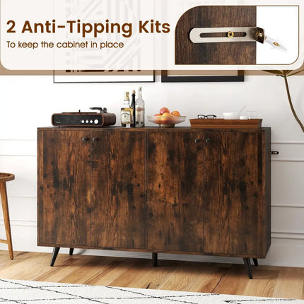 Buffet Sideboard Mid Century Modern Storage Cabinet with Adjustable Shelves-Rustic Brown - Rustic Brown - Sideboards