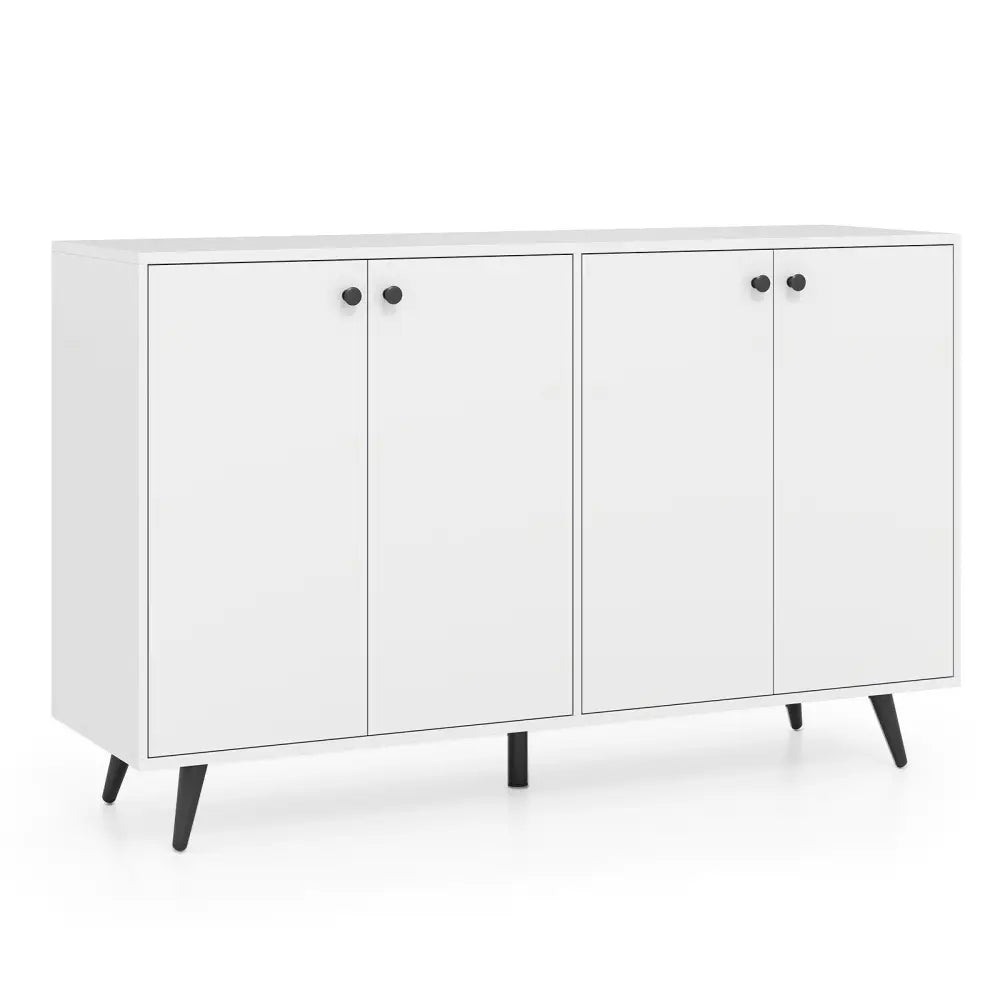 Buffet Sideboard Mid Century Modern Storage Cabinet with Adjustable Shelves-White - White - Sideboards Cabinets &