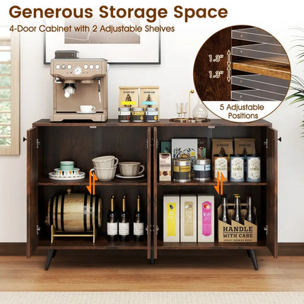 Buffet Sideboard Mid Century Modern Storage Cabinet with Adjustable Shelves-Rustic Brown - Rustic Brown - Sideboards