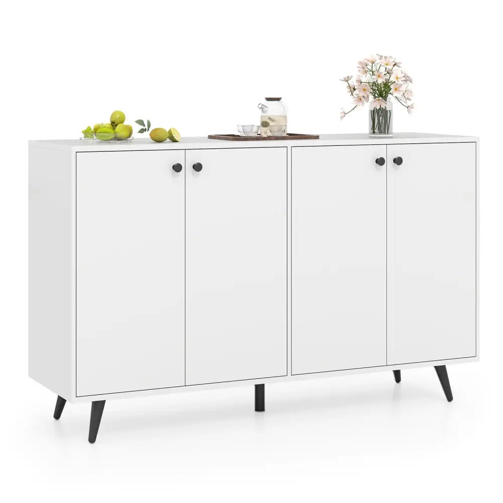 Buffet Sideboard Mid Century Modern Storage Cabinet with Adjustable Shelves-White - White - Sideboards Cabinets &
