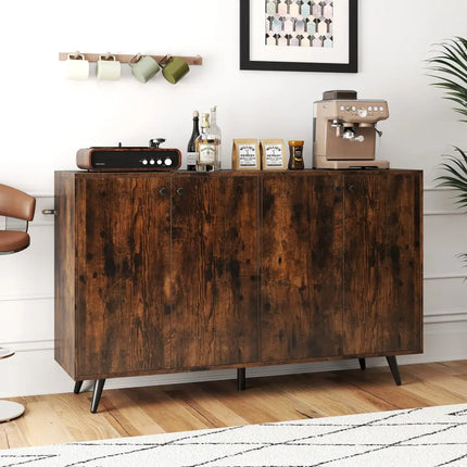 Buffet Sideboard Mid Century Modern Storage Cabinet with Adjustable Shelves-Rustic Brown - Rustic Brown - Sideboards
