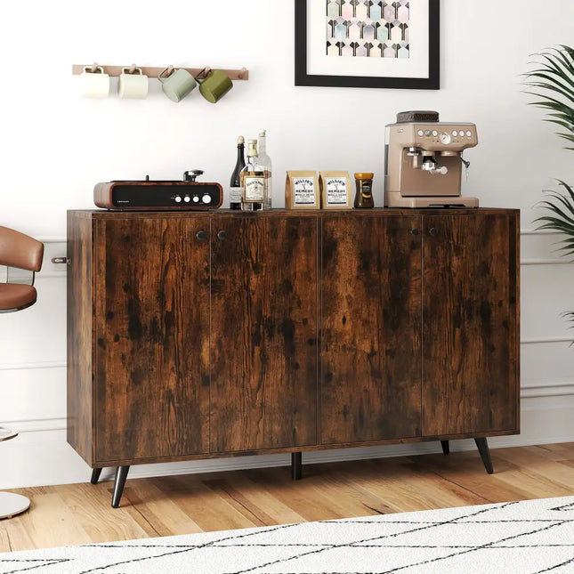 Buffet Sideboard Mid Century Modern Storage Cabinet with Adjustable Shelves-Rustic Brown - Rustic Brown - Sideboards