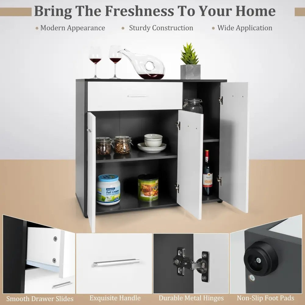 Buffet Sideboard Storage Cabinet with Spacious Table Top - Black & White - Sideboards Cabinets & Buffets