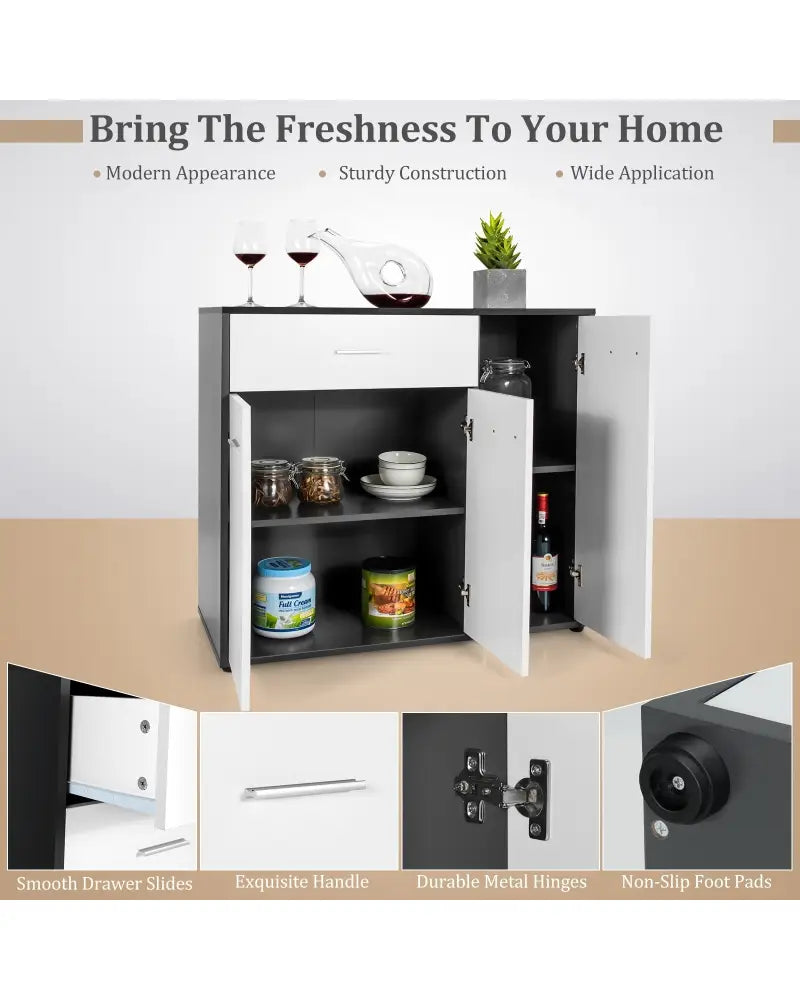 Buffet Sideboard Storage Cabinet with Spacious Table Top - Black & White - Sideboards Cabinets & Buffets