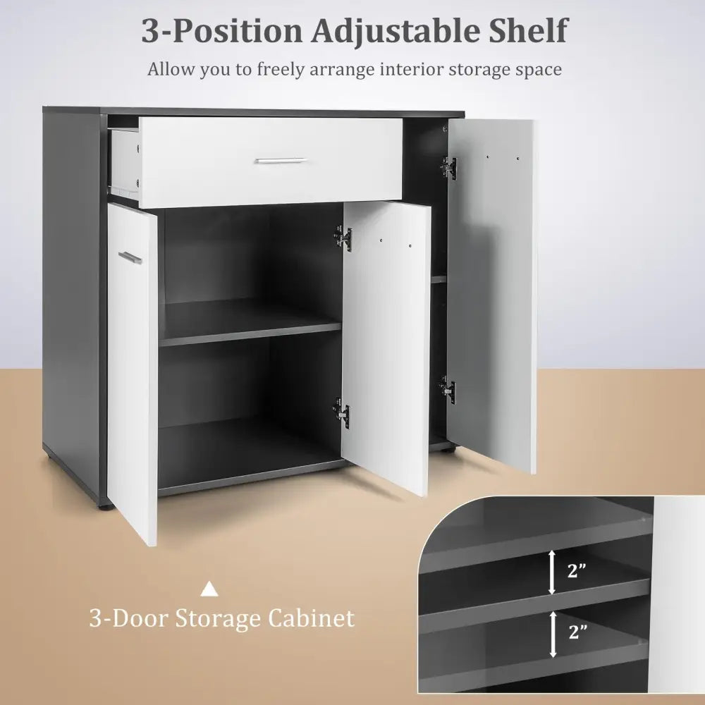 Buffet Sideboard Storage Cabinet with Spacious Table Top - Black & White - Sideboards Cabinets & Buffets