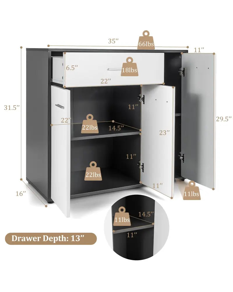 Buffet Sideboard Storage Cabinet with Spacious Table Top - Black & White - Sideboards Cabinets & Buffets