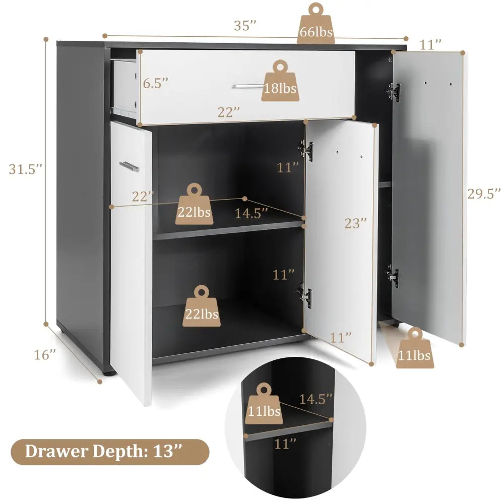 Buffet Sideboard Storage Cabinet with Spacious Table Top - Black & White - Sideboards Cabinets & Buffets