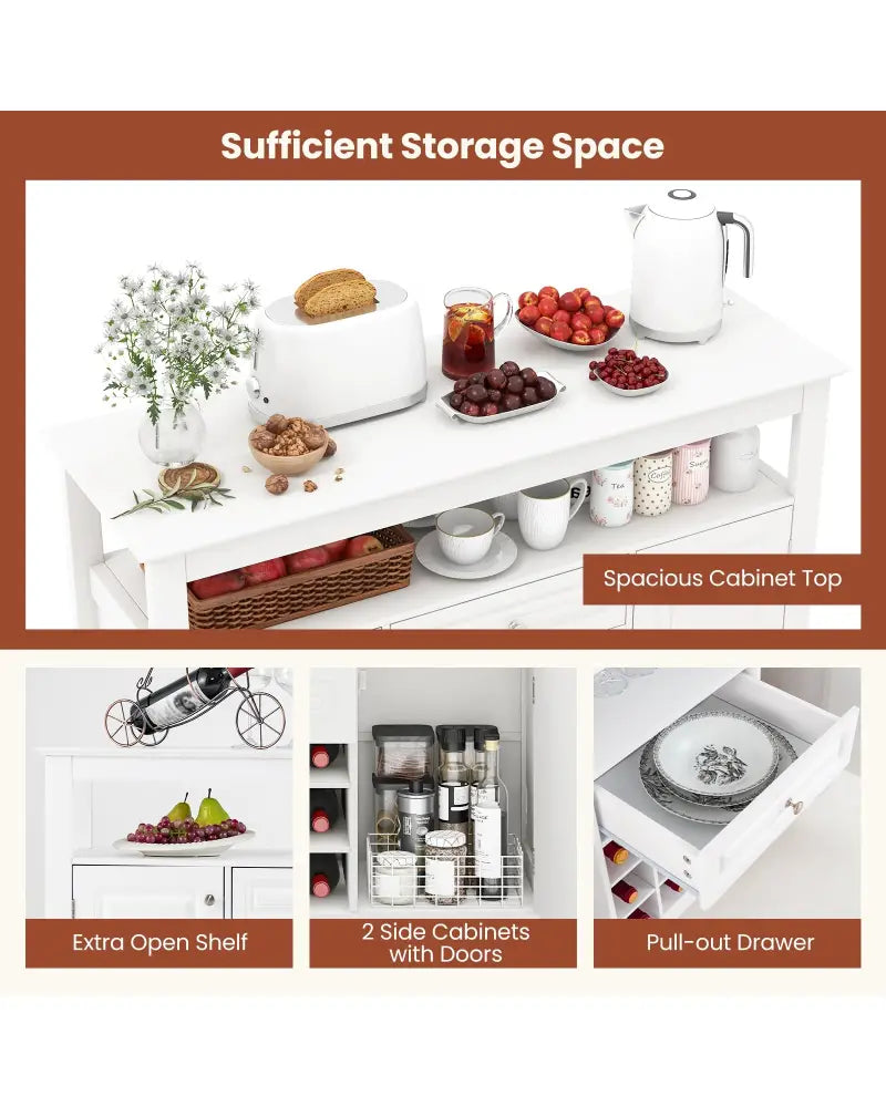 Buffet Sideboard Wine Liquor Coffee Bar Cabinet with Removable Wine Rack-White - White - Sideboards Cabinets & Buffets