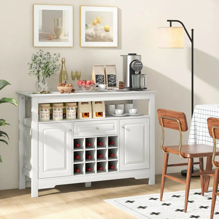 Buffet Sideboard Wine Liquor Coffee Bar Cabinet with Removable Wine Rack-White - White - Sideboards Cabinets & Buffets
