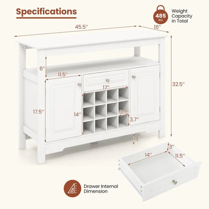 Buffet Sideboard Wine Liquor Coffee Bar Cabinet with Removable Wine Rack-White - White - Sideboards Cabinets & Buffets