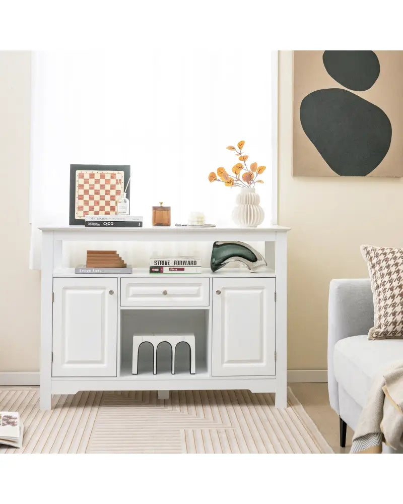 Buffet Sideboard Wine Liquor Coffee Bar Cabinet with Removable Wine Rack-White - White - Sideboards Cabinets & Buffets