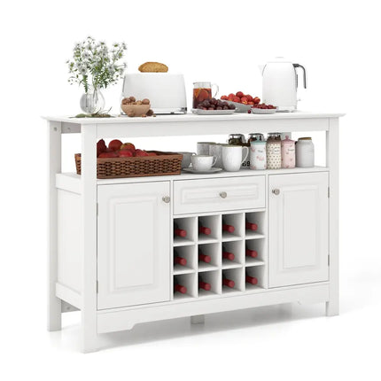 Buffet Sideboard Wine Liquor Coffee Bar Cabinet with Removable Wine Rack-White - White - Sideboards Cabinets & Buffets