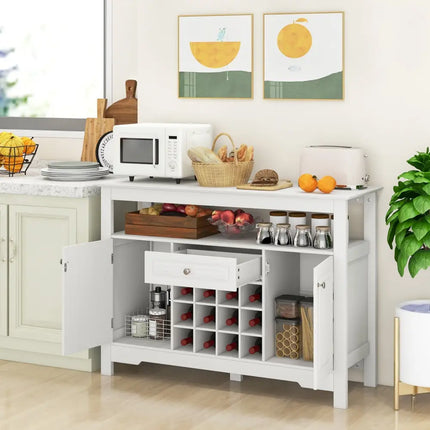 Buffet Sideboard Wine Liquor Coffee Bar Cabinet with Removable Wine Rack-White - White - Sideboards Cabinets & Buffets