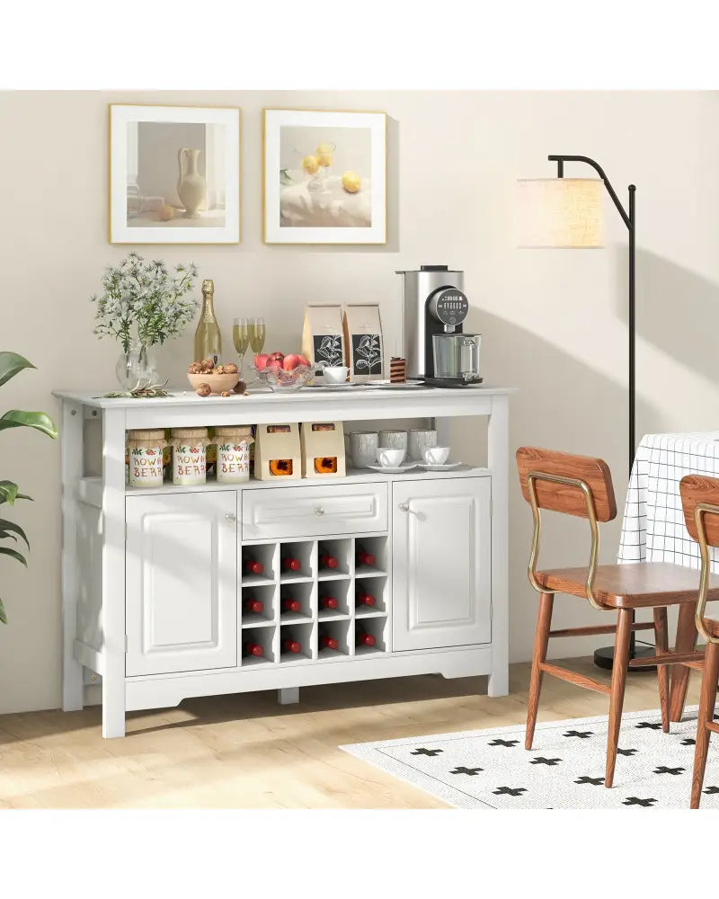 Buffet Sideboard Wine Liquor Coffee Bar Cabinet with Removable Wine Rack-White - White - Sideboards Cabinets & Buffets