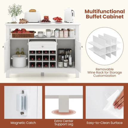 Buffet Sideboard Wine Liquor Coffee Bar Cabinet with Removable Wine Rack-White - White - Sideboards Cabinets & Buffets