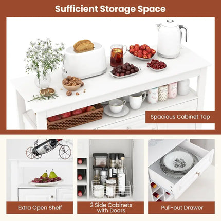 Buffet Sideboard Wine Liquor Coffee Bar Cabinet with Removable Wine Rack-White - White - Sideboards Cabinets & Buffets