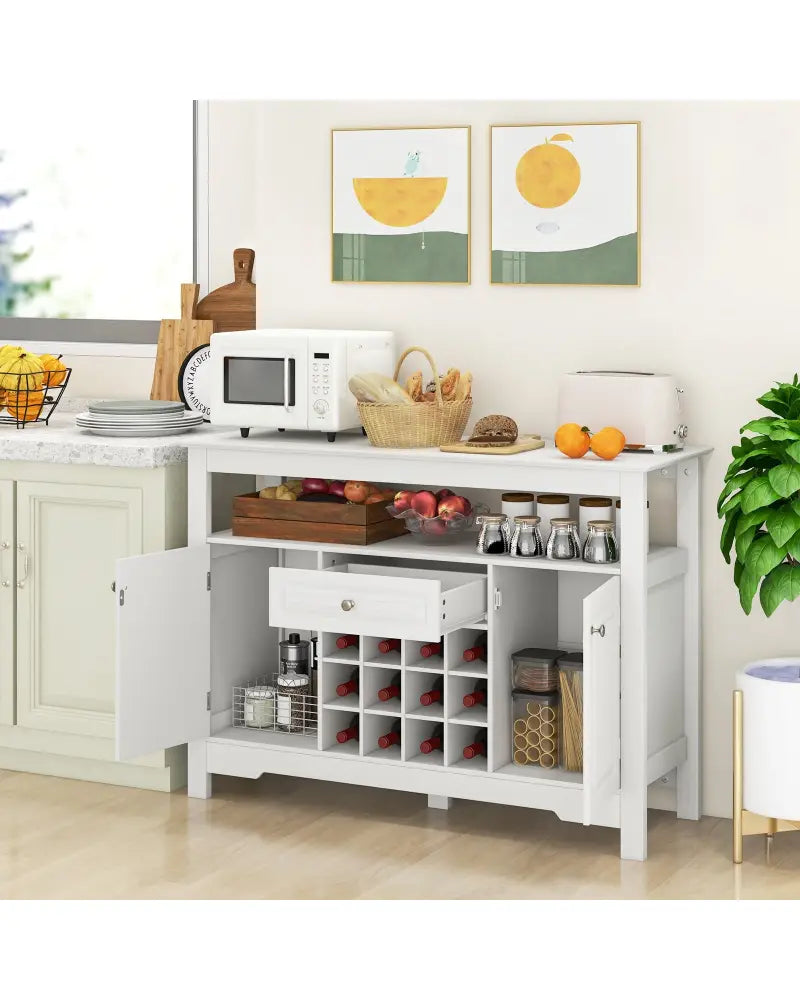Buffet Sideboard Wine Liquor Coffee Bar Cabinet with Removable Wine Rack-White - White - Sideboards Cabinets & Buffets