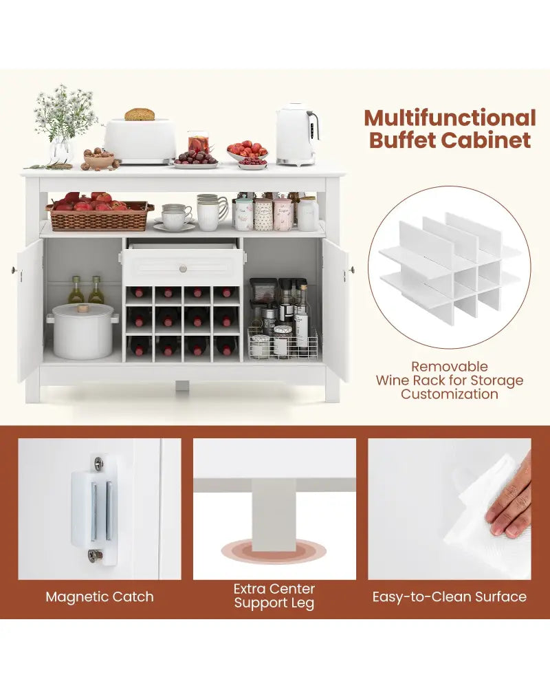 Buffet Sideboard Wine Liquor Coffee Bar Cabinet with Removable Wine Rack-White - White - Sideboards Cabinets & Buffets