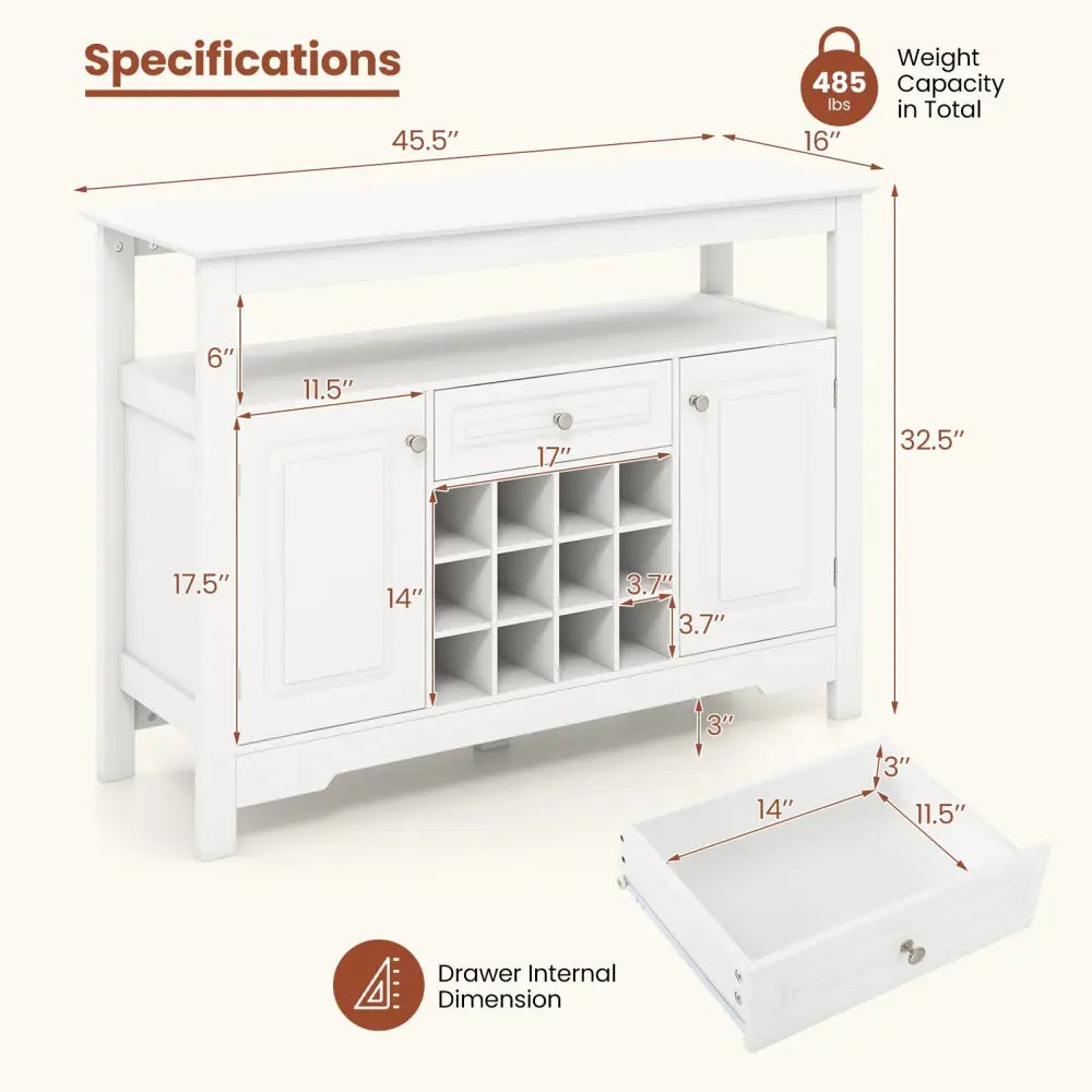 Buffet Sideboard Wine Liquor Coffee Bar Cabinet with Removable Wine Rack-White - White - Sideboards Cabinets & Buffets