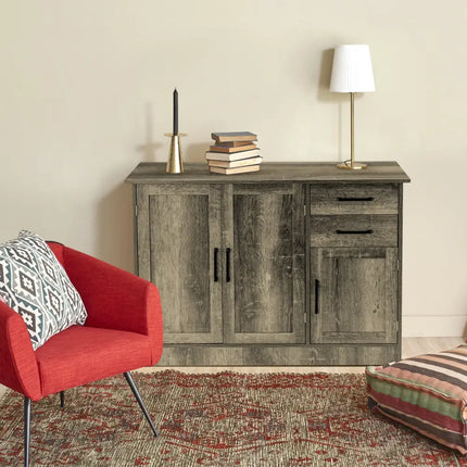 Buffet Storage Cabinet Kitchen Sideboard with 2 Drawers-Gray - Gray - Sideboards Cabinets & Buffets