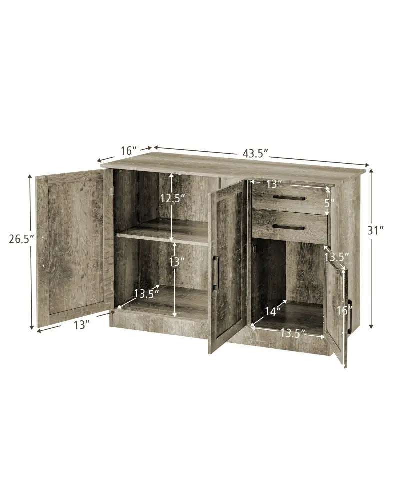 Buffet Storage Cabinet Kitchen Sideboard with 2 Drawers-Gray - Gray - Sideboards Cabinets & Buffets