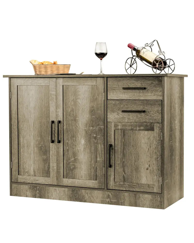 Buffet Storage Cabinet Kitchen Sideboard with 2 Drawers-Gray - Gray - Sideboards Cabinets & Buffets