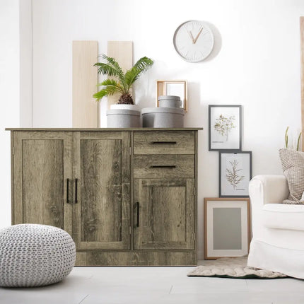 Buffet Storage Cabinet Kitchen Sideboard with 2 Drawers-Gray - Gray - Sideboards Cabinets & Buffets