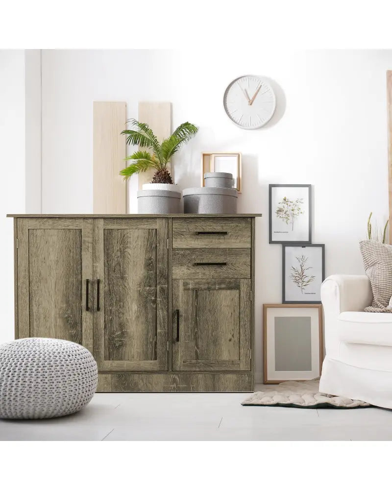 Buffet Storage Cabinet Kitchen Sideboard with 2 Drawers-Gray - Gray - Sideboards Cabinets & Buffets