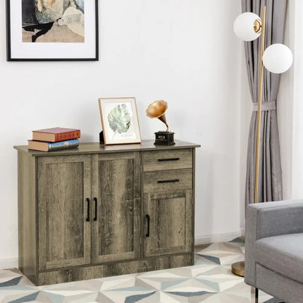 Buffet Storage Cabinet Kitchen Sideboard with 2 Drawers-Gray - Gray - Sideboards Cabinets & Buffets