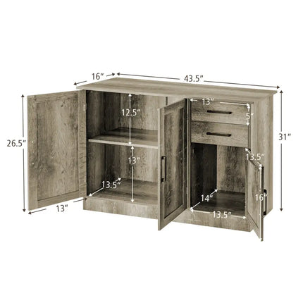 Buffet Storage Cabinet Kitchen Sideboard with 2 Drawers-Gray - Gray - Sideboards Cabinets & Buffets