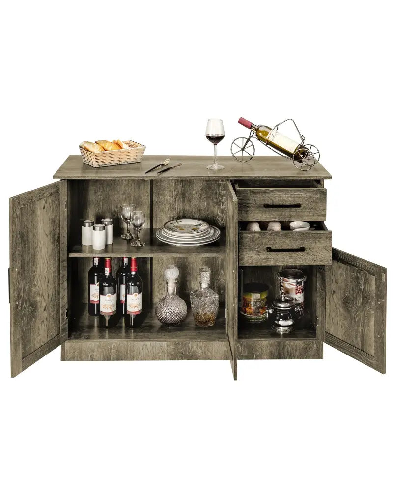 Buffet Storage Cabinet Kitchen Sideboard with 2 Drawers-Gray - Gray - Sideboards Cabinets & Buffets