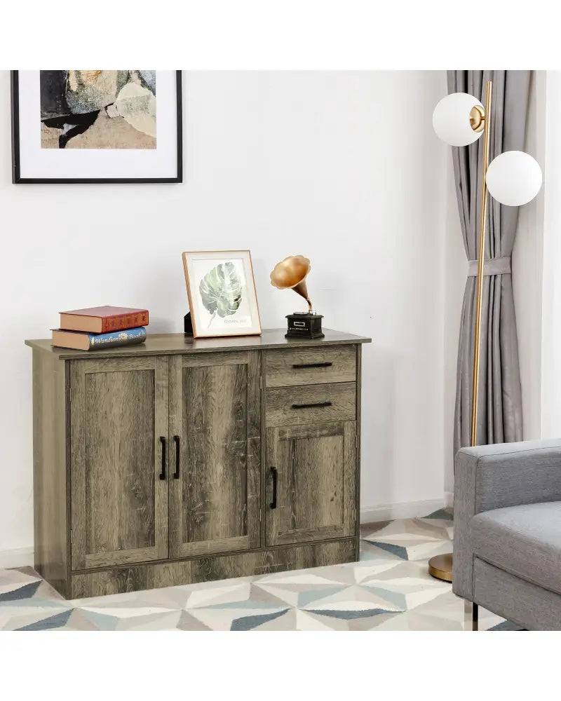 Buffet Storage Cabinet Kitchen Sideboard with 2 Drawers-Gray - Gray - Sideboards Cabinets & Buffets