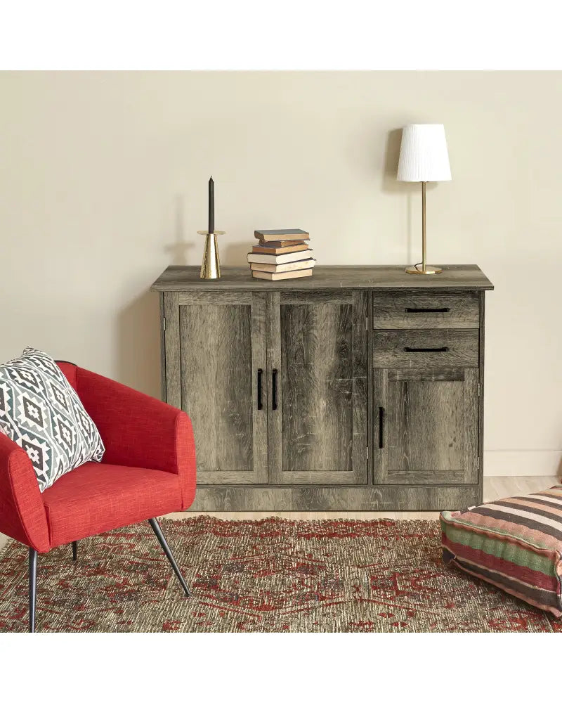 Buffet Storage Cabinet Kitchen Sideboard with 2 Drawers-Gray - Gray - Sideboards Cabinets & Buffets
